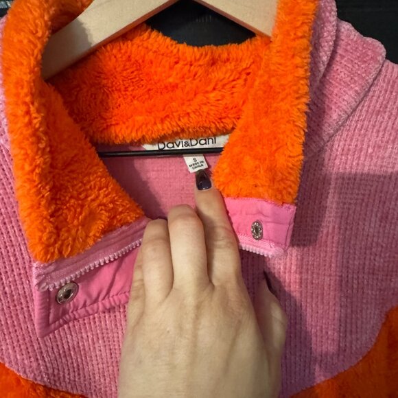 Davi & Dani Womens Oversized Fleece Orange Pink Small - Picture 2 of 4